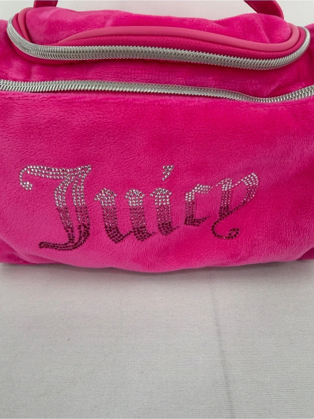 Juicy Couture Pink Velour Rhinestone makeup bag Train Case Y2K 2000s Mcbling